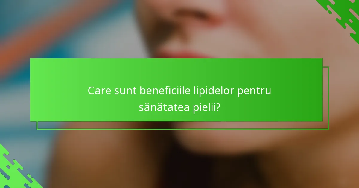 Care sunt beneficiile lipidelor pentru sănătatea pielii?